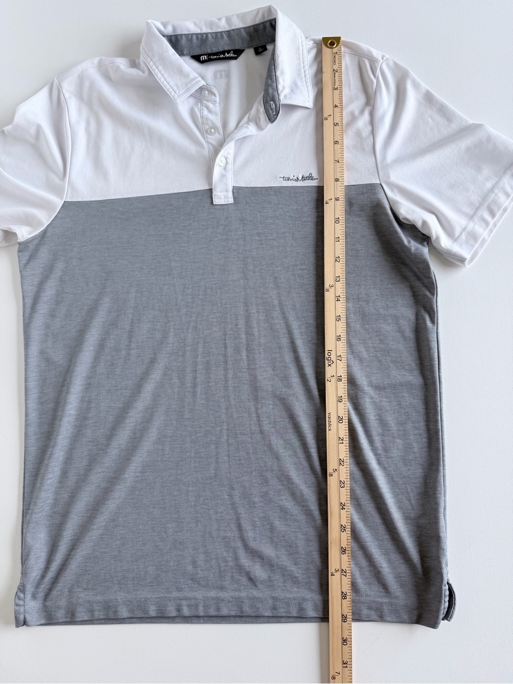 TravisMathew Pima Cotton Polo Shirt Gray White Colorblock Golf Size L - Picture 7 of 10